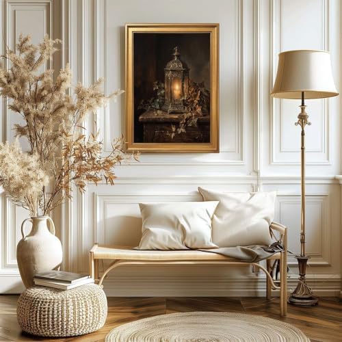 Gold Vintage Framed Lantern Wall Art, Moody Still Life Candle Print - Image 6