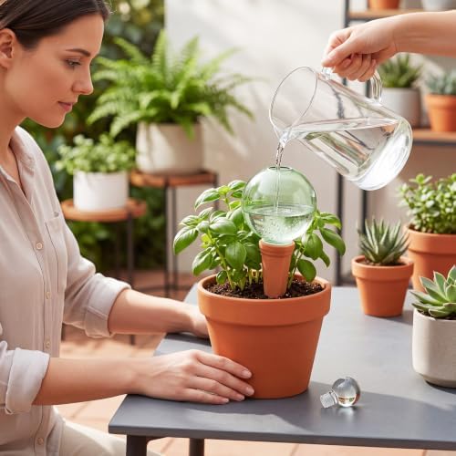 Teenyyou 3 Set 12oz Glass Self Watering Globes with Terracotta Self Watering Spike Large Glass Waterer Bulbs Automatic Water Planter Water Device for Indoor Outdoor (Green,Cactus)(Green,Classic) - Image 4