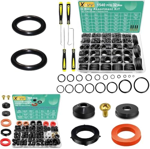 XBVV 1540 Pcs 32 Size Metric O Ring Assortment and 158 Pcs Faucet Washers and Garden Hose Gasket Kit for Faucet Plumbing Hydraulic Sealing Repair by XBVV