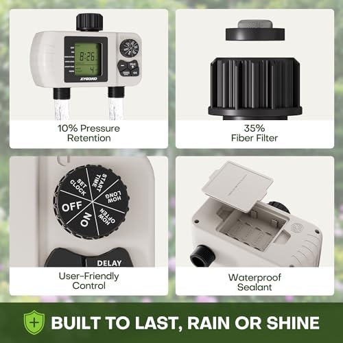 2 Zone Sprinkler Timer, Programmable Digital Water Timer with Rain Delay, Waterproof, Automatic and Manual Irrigation Controller for Garden Hose, Lawn, Yard - Image 7