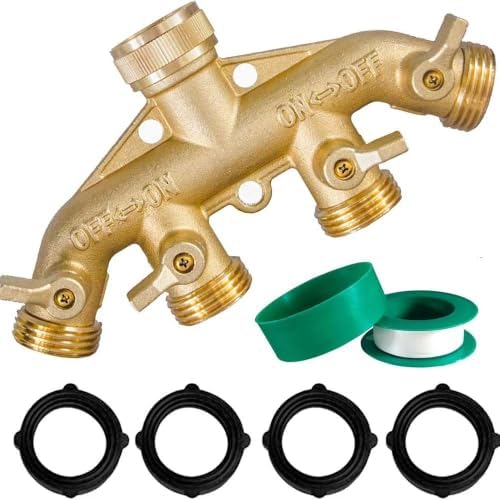 2-Way Garden Hose Splitter, Brass, Y Design, 2 Valves - Image 2