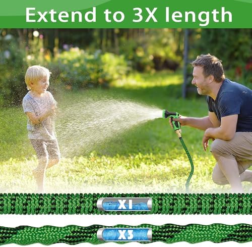 50 ft Expandable Garden Hose-2026 Newly Upgraded Expanding Garden Hoses with 10 Function Spray Nozzle, Extra Strength Fabric, Leak-Proof, Lightweight, Kink-Free Flexible Retractable Hose(Green Black) - Image 3