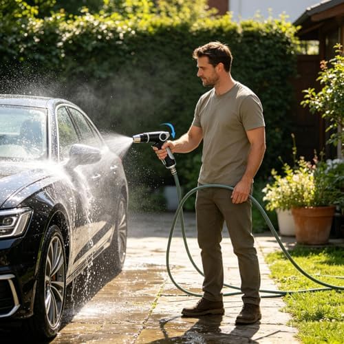 Garden Hose Nozzle, Standard 3/4 Inch Threaded Connection Thumb Flow Control 360° Adjustable Spray Hose Nozzle Heavy Duty, High Pressure Trigger Control Hose Nozzle for Plants Lawn Garden Watering (A) - Image 7