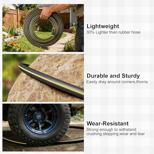 Hybrid Rubber Garden Hose 5/8 Inch, 100 ft Heavy Duty Kink-Free Water Hose, 3-Layer Reinforced, 600 PSI Burst Pressure, Water Safe, All-Weather Flexible Hoses for Yard, Lawn (Black,100 ft) - Image 5