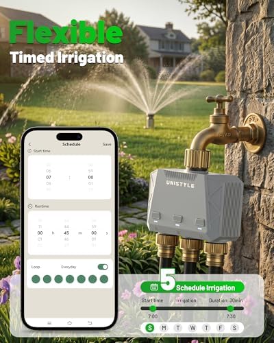 [All-New 2027] 1700FT WiFi Sprinkler Timer 3 Zone with Brass Inlet, Unistyle Smart Hose Timers Compatible Alexa & Google Voice, Water Timer for Garden Hose with Auto & Manual Modes for Garden Lawn - Image 4