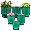 Set of 6 Self Watering Plant Pot 3 Sizes Plastic Double Layer Self Watering Flower Pot with Multi Mesh Drainage Holes Wicking Reservoir for Indoor Outdoor Garden Plants(Green) by Ferrochef
