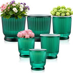 Set of 6 Self Watering Plant Pot 3 Sizes Plastic Double Layer Self Watering Flower Pot with Multi Mesh Drainage Holes Wicking Reservoir for Indoor Outdoor Garden Plants(Green) by Ferrochef