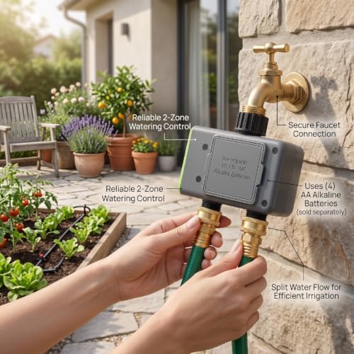 Sprinkler Timer 2 Zone Rain Sensor, Battery Powered Programmable Water Hose Timer, Automatic Watering System Drip Irrigation for Garden Yard Lawn Outdoor - Image 6