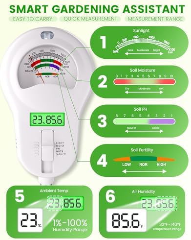 6-in-1 Soil Moisture Meter with 3 Probes, PH/Sunlight/Soil Moisture/Fertility with 3 Removable Probe, Digital Air Temp/Humidity, Soil Tester for Garden, Lawn, Indoor and Outdoor Plants - Image 3