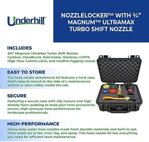 Underhill NozzleLocker Garden Water Hose Nozzle Kit, Sprayer, Jet, Fog, Mister, Heavy-Duty, with ¾ Inch Magnum UltraMax Turbo Shift Nozzle, HP-K3 - Image 3