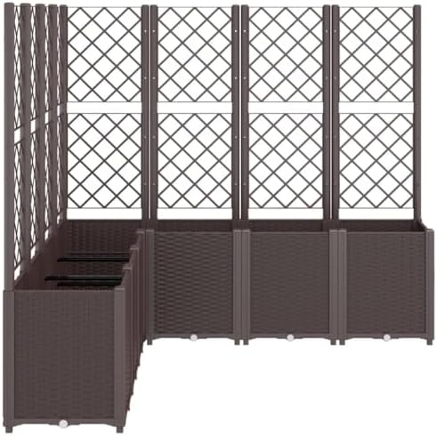 Garden Planter with Trellis 7 Modular Boxes Rattan Look Brown - Image 4