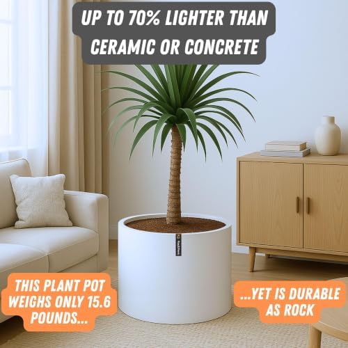 Fox & Fern Large Planter for Indoor or Outdoor, White Matte, 18.7 Inch - Image 3