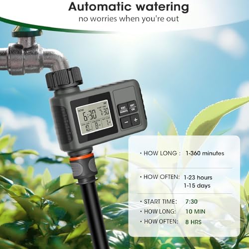 Automatic Irrigation Timer, LCD Display Watering Timer Drip Irrigation Controller System Watering Controller for 3/4-1/2 Inch Faucet Outdoor Garden Courtyard - Image 2