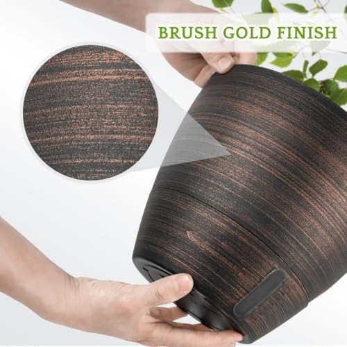 ZMTECH 12 Inch Self Watering Pots for Indoor/Outdoor Plants, 2 Pack Bronze Large Plastic Planter with Water Level Indicator, Drainage Hole & Removable Saucer for Garden Flowers, Deco Plant Container - Image 4