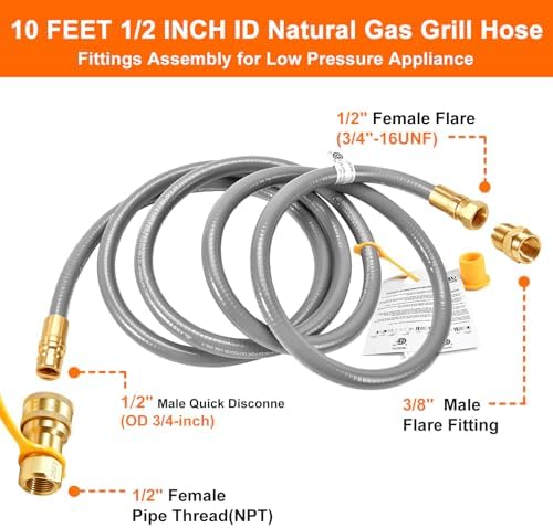 10 FT 1/2" ID Natural Gas Grill Hose with Quick Connect Fitting - Image 2