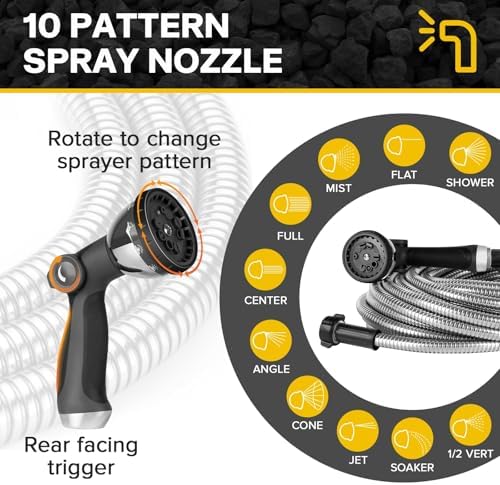 2024 Metal Garden Hose 75ft Heavy Duty Stainless Steel Water Hose with Sprayer & Metal Fittings Flexible Lightweight Hose Puncture Proof Hose for Yard, Outdoors, Rv - Image 6