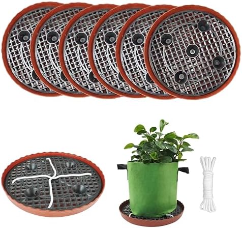 6 Pack 12.6 inch Self Watering Base for 1-5 Gallon Fabric Pot, Automatic Watering Tray System for Non-woven Grow Bag, Plastic Elevated Plant Flower Saucer Stand Growth Tent Greenhouse Indoor Outdoor by OrimercGarden