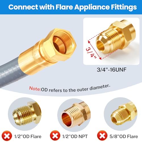 GasSaf 10 FT 1/2" ID Natural Gas Grill Hose with Quick Connect Fitting, Natural Gas Conversion Kit Suitable for Gas Grill, Generator, Patio Heater and More (with Sealing Tape) - Image 3