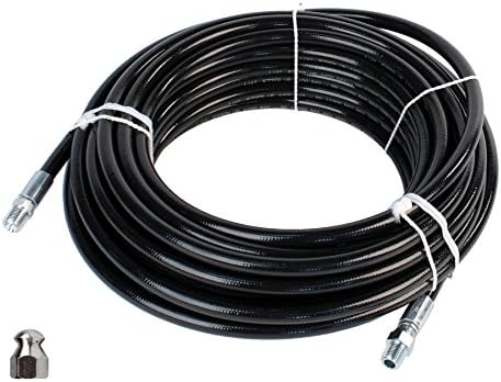 Schieffer 1/4in. x 50ft. 4400 PSI Thermoplastic Sewer Jetter Hose & 5.5 Orifice Button Nose Nozzle by Propulse