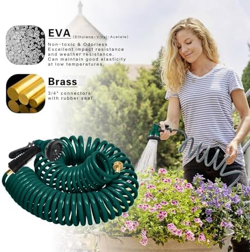 Coil Hose 75FT EVA Coil Garden Hose With 3/4'' Brass Connector - Image 2