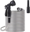 Metal Water Hose 100 ft - Stainless Steel Water Hose with 2 Nozzles, Lightweight, Tangle Free & Kink Free, Heavy Duty, High Pressure, Flexible, Dog Proof by FOXEASE