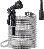 Metal Water Hose 100 ft - Stainless Steel Water Hose with 2 Nozzles, Lightweight, Tangle Free & Kink Free, Heavy Duty, High Pressure, Flexible, Dog Proof by FOXEASE