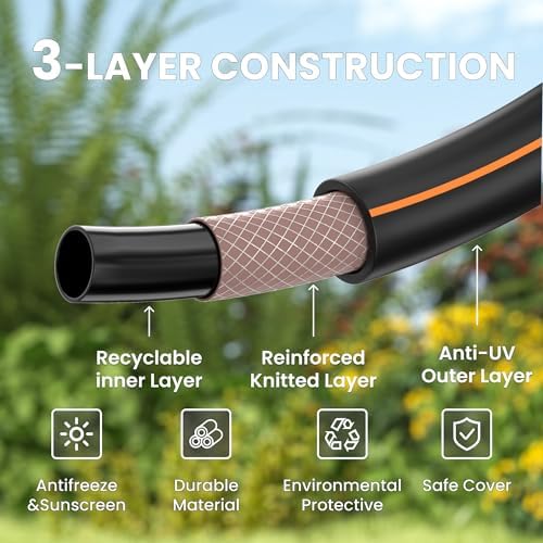 Giraffe Tools Garden Hose 75ft x 5/8", Water Hose Heavy Duty, Lightweight, Flexible Hybrid Hose, Male to Female Fittings - Image 4