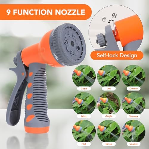 GarveeLife Garden Hose Reel - Water Hose Reel with 100 ft x 1/2 in Retractable Garden Hose, 9 Function Sprayer Nozzle, Effortless Automatic Rewind, 180° Swivel Wall Mount, Hose Reel Wall Mount - Image 6