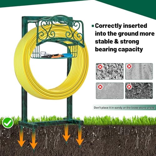 Garden Hose Holder for Outside - Upgraded Water Hose Holder Holds with Storage Basket, Heavy Duty Metal Freestanding Garden Hose Storage Reel Rack for Outdoor Yard Lawn (Green) - Image 4