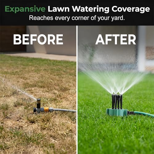 360 Degree Multi-Directional Lawn Sprinkler with Flexible Nozzles - Adjustable Spray for Garden Irrigation & Customizable Yard Watering System, Spike Base (3PCS) - Image 6
