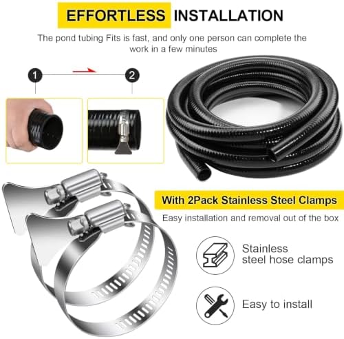 Flexible PVC Pipe ID1.5" Black PVC Pipe, ID1.5" x25 feet Pool Hose,Spa Hose Tubing for Koi Ponds, Pond Tubing,Irrigation and Water Gardens,With 2PCS Stainless Steel Clamps - Image 4