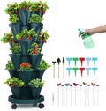 GameXcel Vertical Planter Tower - 6 Tier Stackable Garden Planters with Wheels and Garden Tool Set Plant Pots for Strawberry Herb Flower and Vegetable Indoor Outdoor Use Green by GameXcel