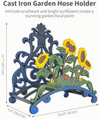 Cast Iron Garden Hose Holder Wall Mount, Rustic Heavy Duty Water Hose Hanger, Decorative Vintage Hose Reel Organizer for Outside Garden Yard Patio, Painted Sunflower Design - Image 2