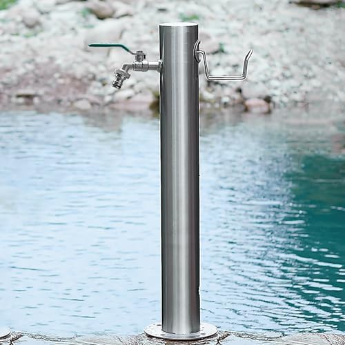 Stainless Steel Garden Water Column with Faucet, Outdoor Floor Mounted Fountain Hydrant Hose Stand for Lawn Washing & Cleaning, Durable Silver Finish (3.86 * 20.5cm/33.8 * 8.1in) by Unknown