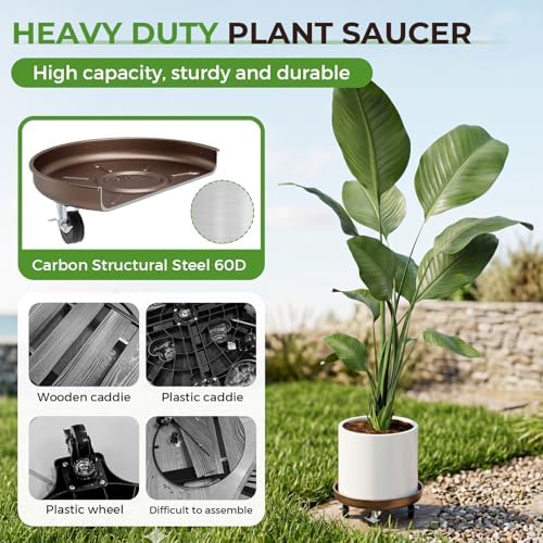 Plant Caddy With Wheels 13" Metal Plant Saucers for Indoors 350 Lb Capacity - Image 2