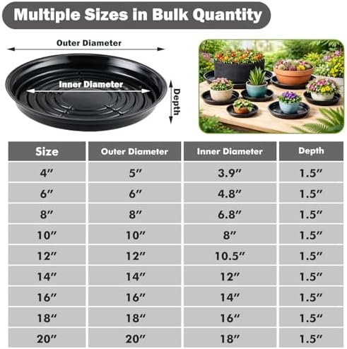 30 Packs 10/12/14 Inches Large Plant Saucers for Indoor Outdoor Use Heavy Duty Plastic Plant Plate Dish for Planter Bulk Round Flower Pot Drip Trays to Catch Water 4 to 20 Inch, Black - Image 2