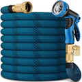 100FT Garden Hose, Lightweight Flexible Water Hose, 5/8" Kink Free Leak Proof Hose, Heavy Duty 96-Layer Woven with 3/4" Brass Fittings, 10 Function Nozzle for Yard Lawn Outdoor Car Wash(BlueBlack) by ICTPTOSL