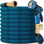 100FT Garden Hose, Lightweight Flexible Water Hose, 5/8" Kink Free Leak Proof Hose, Heavy Duty 96-Layer Woven with 3/4" Brass Fittings, 10 Function Nozzle for Yard Lawn Outdoor Car Wash(BlueBlack) by ICTPTOSL