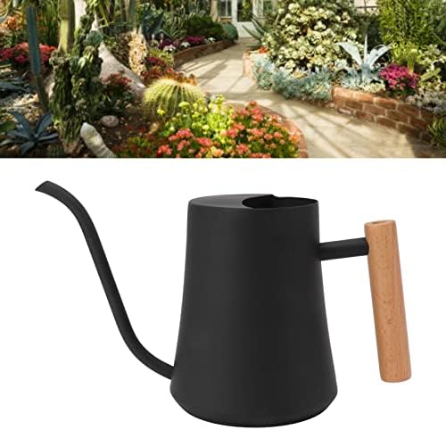 Zerodis Retro Watering Can,Long Spout Stainless Steel Watering Can Pot Plant Watering Can with Wooden Handle for Precise Watering Small Plant Garden Indoor Outdoor Use (Black) - Image 3