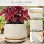 7.5 Inch Ceramic Planter with Saucer,Modern Garden Pots with Drainage Hole Mesh Net, for Indoor Outdoor Use (Silk White) - Image 3