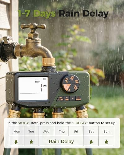 Diivoo 4 Zone Sprinkler Timer with Brass Inlet, Large Display - Image 6