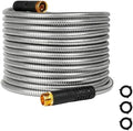 HERZO 50FT Metal Garden Hose, Ultra Flexible Stainless Steel Water Hose, Non-Kinking, Leak-Resistant Design with Solid Brass Connectors by HERZO
