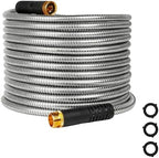 HERZO 50FT Metal Garden Hose, Ultra Flexible Stainless Steel Water Hose, Non-Kinking, Leak-Resistant Design with Solid Brass Connectors by HERZO