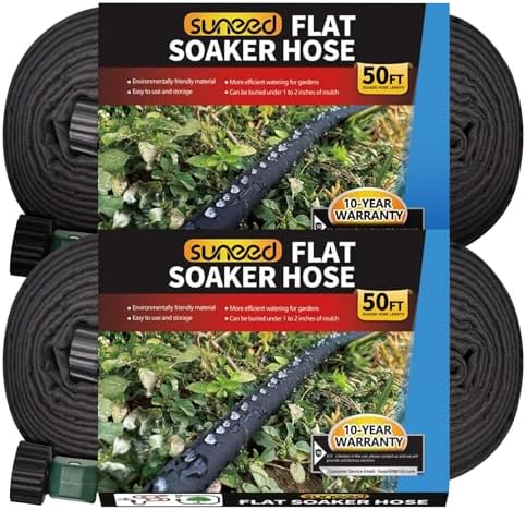Flat Soaker Hose 50FT 2-Pack for Garden Beds by SuneedDirect