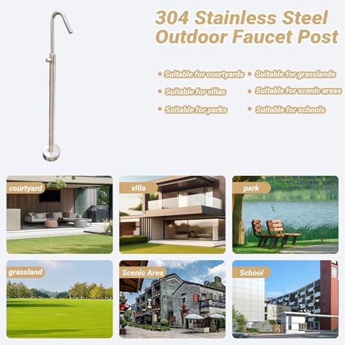 304 Stainless Steel Freestanding Vertical Garden Water Column Hose Stand with Double Faucet for Irrigation and Car Wash - Image 7