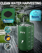 PYY Rain Water Collection Barrel - 100 Gallon Green Large Water Storage Tank with Spigots, Portable Rain Catcher to Collect Rainwater from Gutter, Plastic Rain Catchment System with Collapsible Bucket - Image 4