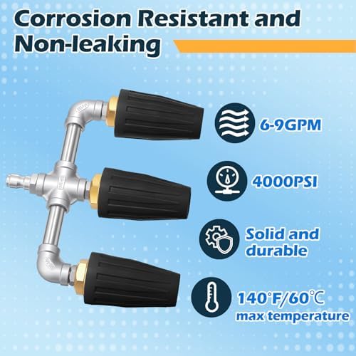 3-in-1 Turbo Nozzle Pressure Washer 4000 PSI 360° Rotating Turbo Nozzle with 1/4" Quick Connector 2.5 Orifice Tips (Black) - Image 5