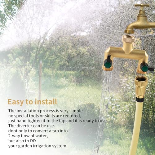 Hose Splitter, 2 Way Heavy Duty Brass Garden Hose Splitter, Outdoor Faucet Splitter, for 3/4" Hose Connector, Hose Spigot Adapter with 2 Individual ON/Off Valves - Image 6