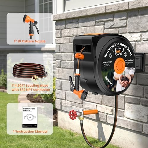 Retractable Garden Hose Reel, 1/2 in x 65 ft Wall Mounted Hose Reel - Image 4