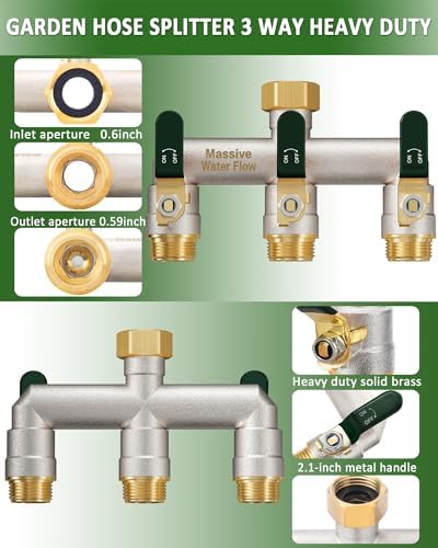 3 Way Hose Splitter Heavy Duty, Garden Hose Splitter with 3 Long Handle, Full Flow Brass Nickel Plated Water Hose T Spigot Splitter Adapter Connector, 3/4 - Inch GHT Thread (Black) - Image 4